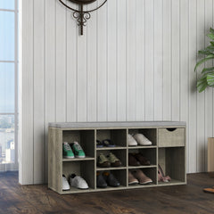 Storage Bench, Shoe Bench, Entryway Bench with Padded Cushion, Drawer and Open Compartments, Bench with Storage, 3 Tier Shoe Rack Bench