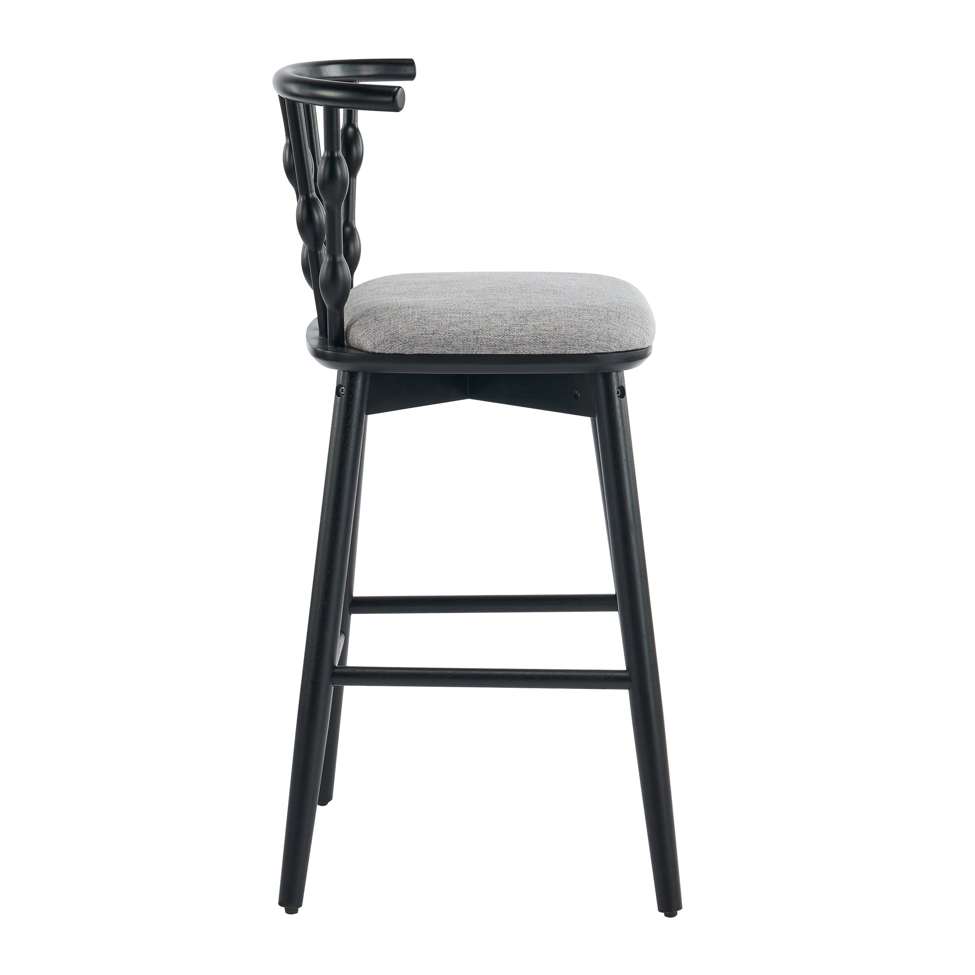 Doria Indoor Wooden Barstool, Black Finish With Grey Upholstery, Set of 2 image 6
