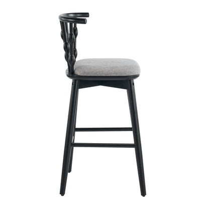 Doria Indoor Wooden Barstool, Black Finish With Grey Upholstery, Set of 2 image 6