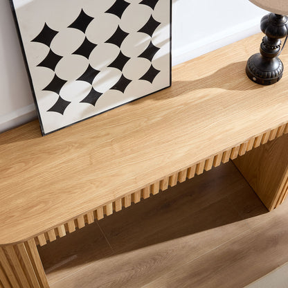 59.05'' Modern Console Table With Drawer for Entryway with Unique Vertical Stripe Design for Living Room Hallway Foyer Entrance Study,NATURE(Same Sku:W876P439955) image 9