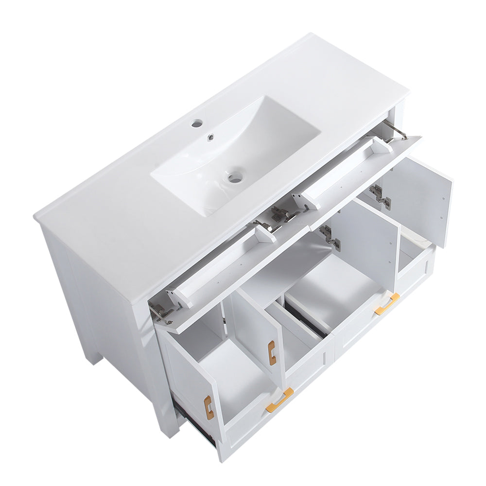 48" White Bathroom Vanity, Abundant Storage Cabinet -4 Soft close doors and 4 drawers (excluding the ceramic basin) image 7