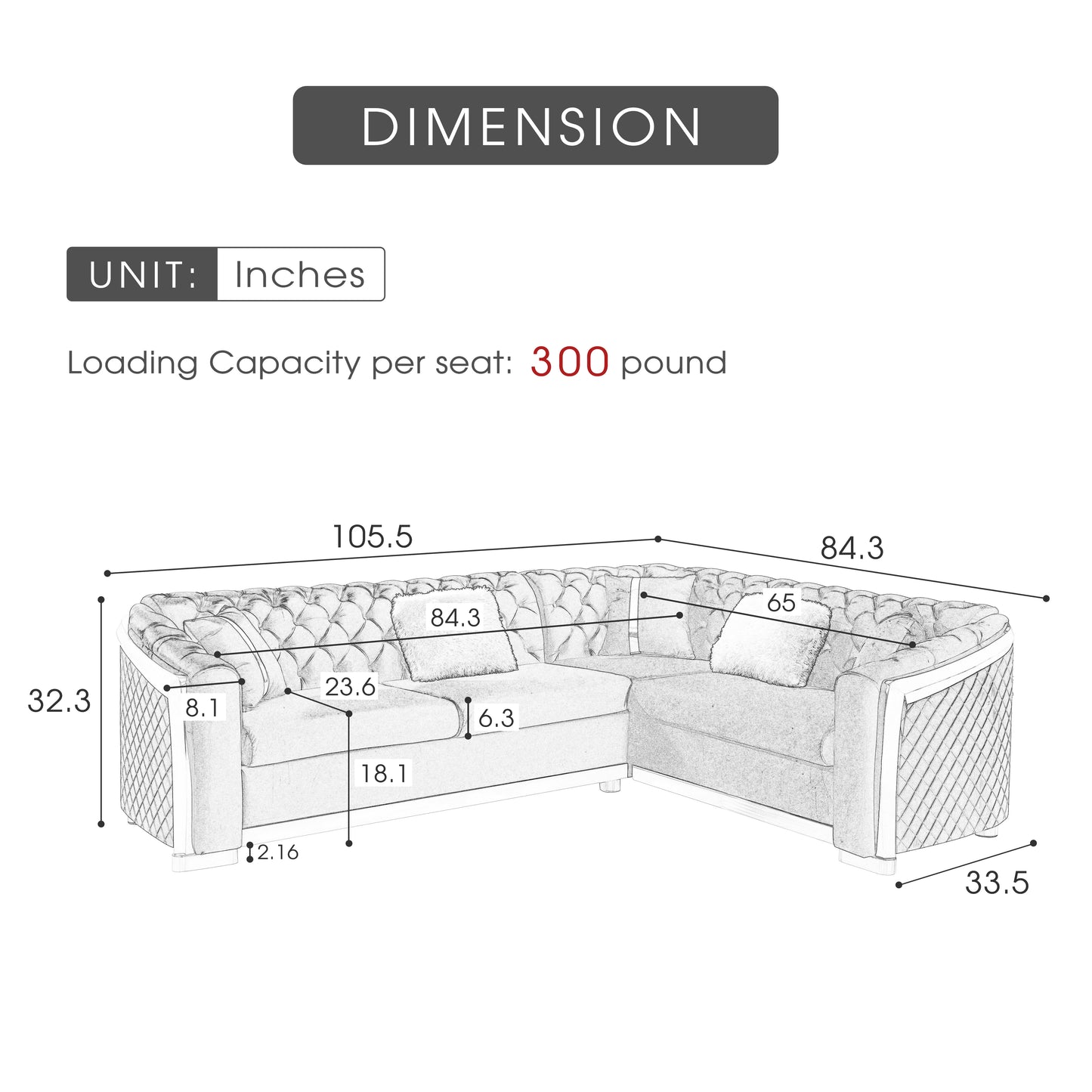 106 Inches L-Shaped Chesterfield Sectional Sofa Set with Gold Stainless Steel Accents, Velvet Button Tufted Sofa with 5 Pillows Luxury Couch for Living Room, Pink image 12