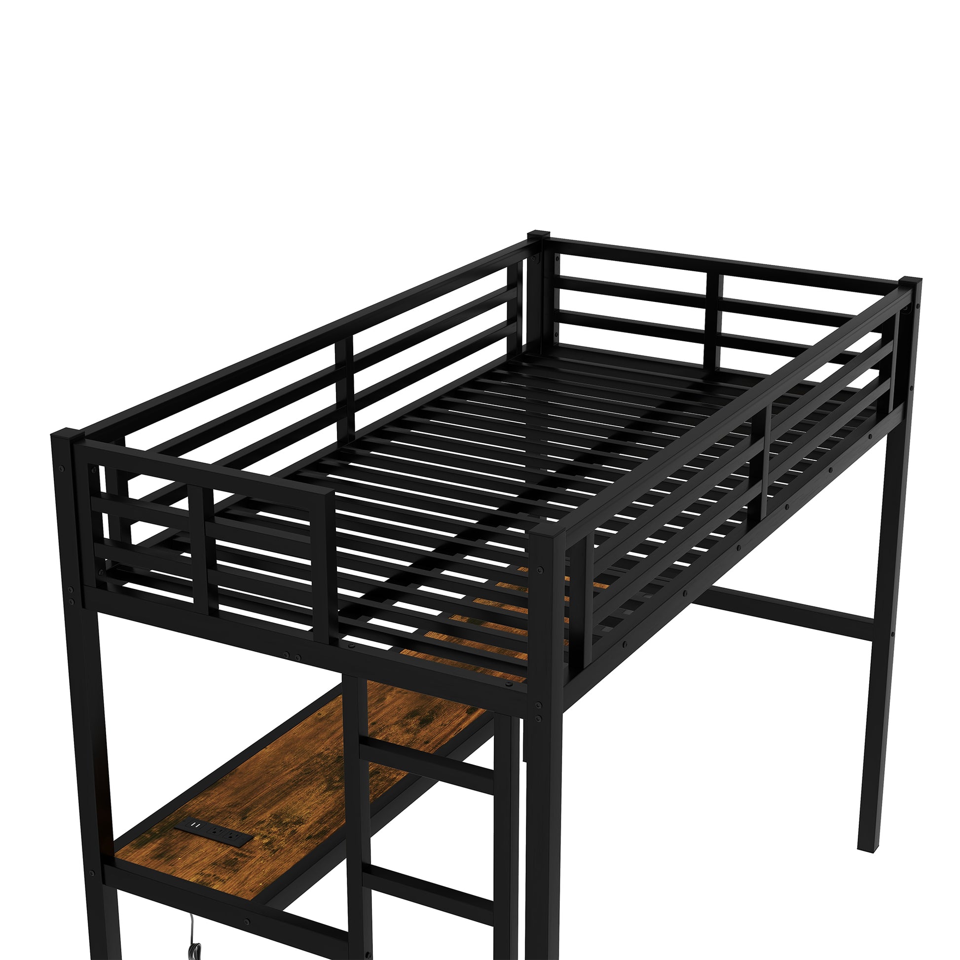 Metal Twin XL Size Loft Bed with Power Outlet and LED Lighted, Space-Saving, Noise Reduced, Black image 7