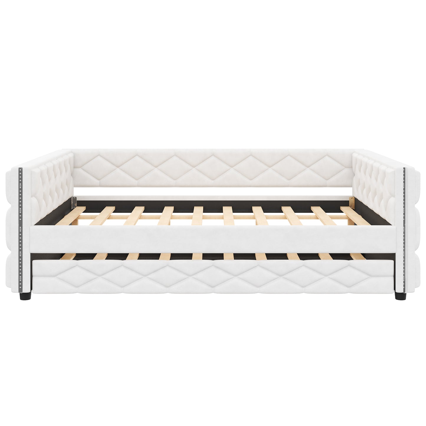 Full XL Size Upholstered Daybed with Trundle and LED, White image 11