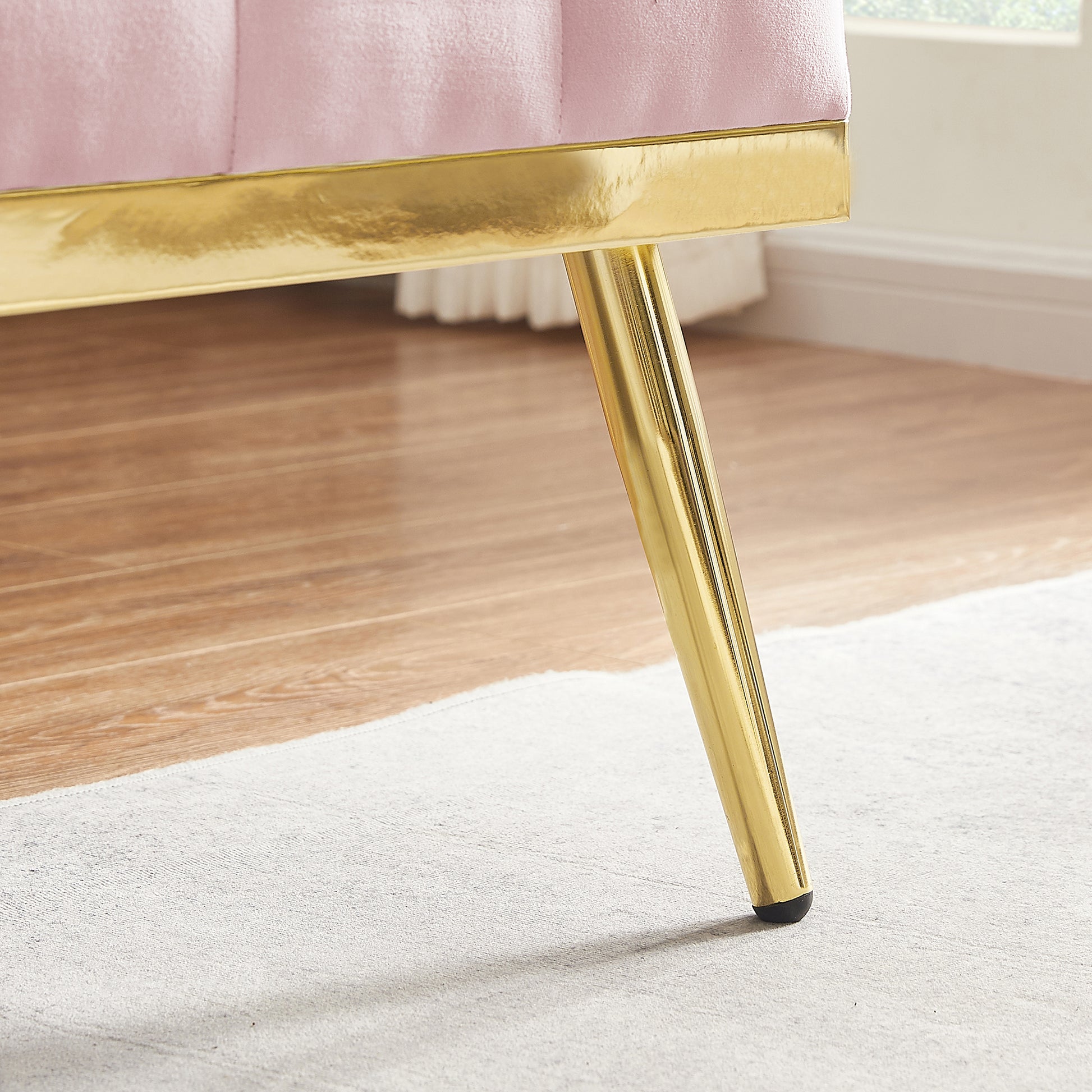 PINK Velvet Small Sofa with Gold Metal Legs image 4