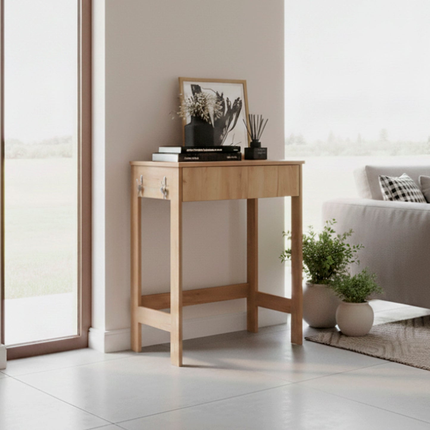 Computer Desk, 1 Drawer, 4 Legs, Natural Oak image 1