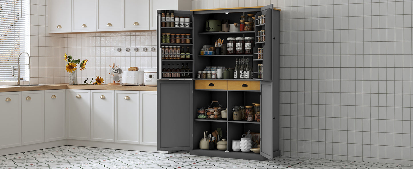 [Assembly Video Provided]TOPMAX 40.2x20x71.3inch High Freestanding Kitchen Pantry Large Cupboard Storage Cabinet with 2 Drawers, 2 Adjustable Shelves, 8 Door Shelves for Kitchen, Dining Room,Gray image 2