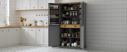 [Assembly Video Provided]TOPMAX 40.2x20x71.3inch High Freestanding Kitchen Pantry Large Cupboard Storage Cabinet with 2 Drawers, 2 Adjustable Shelves, 8 Door Shelves for Kitchen, Dining Room,Gray image 2