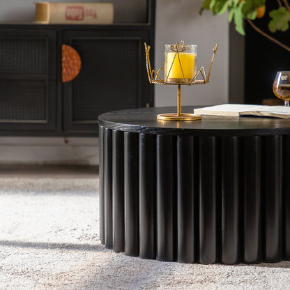 Round Coffee Table With Lift Handcrafted Relief Sturdy Pedestal Wooden Tea Table for Living Room no need to Assemble image 7