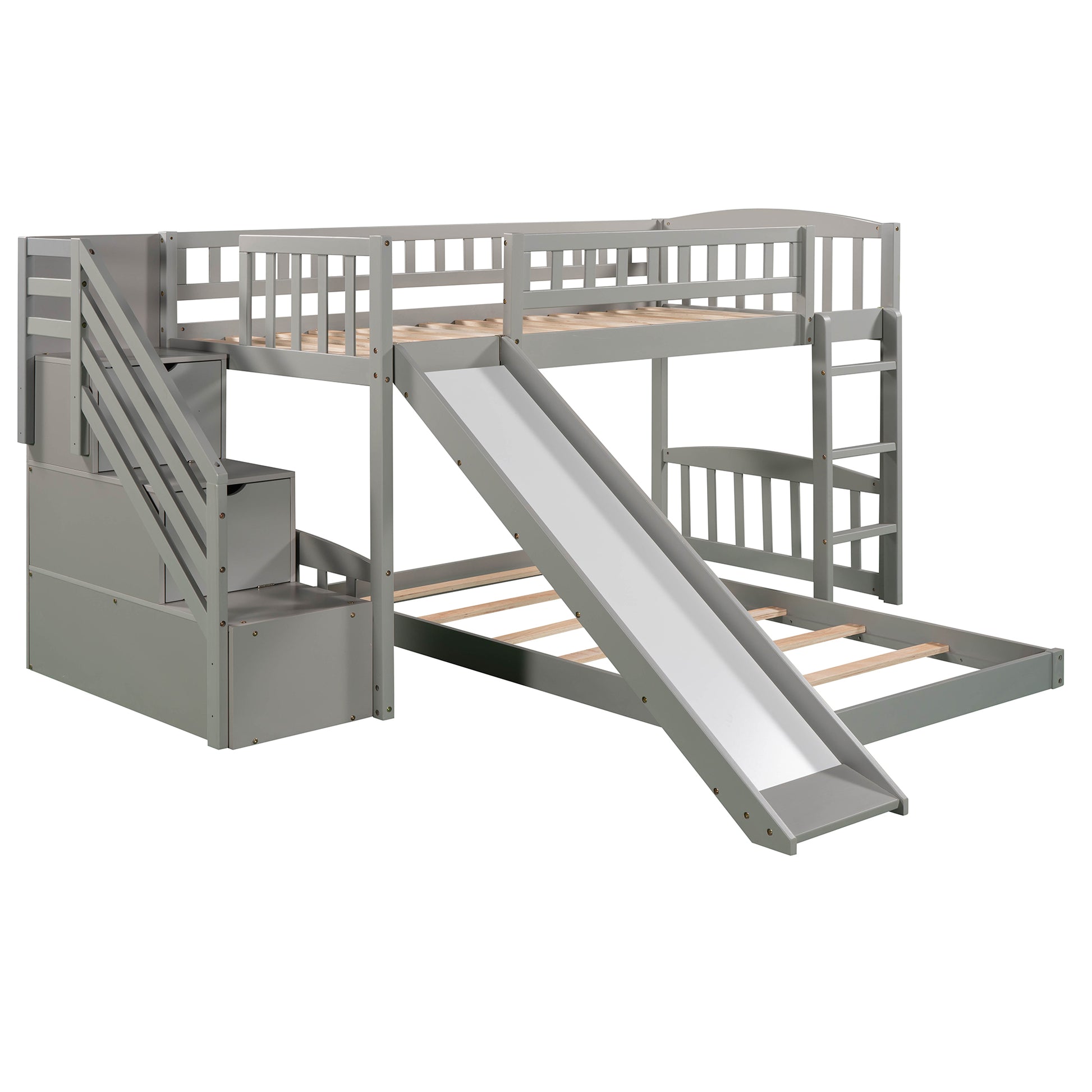 Stairway Twin over Twin Bunk Bed with Two Drawers and Slide, Gray(OLD SKU:LT100156AAE-1) image 9