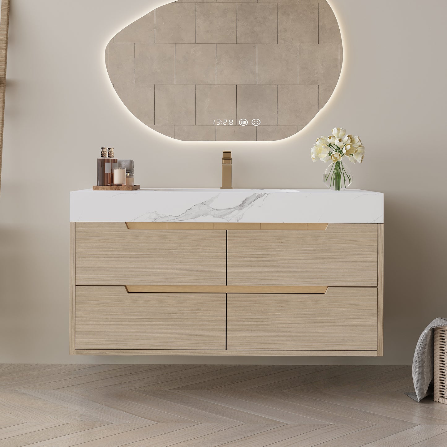 35.4" Modern Bathroom Vanity with Undermount Sink, Sintered Stone Top, Waterproof Multi-layer Solid Wood, 4 Drawers Storage, Free-standing/Wall-Mounted image 7