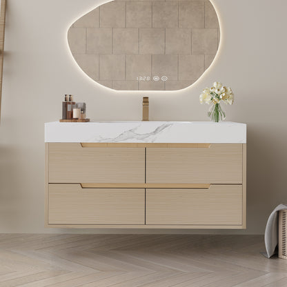 35.4" Modern Bathroom Vanity with Undermount Sink, Sintered Stone Top, Waterproof Multi-layer Solid Wood, 4 Drawers Storage, Free-standing/Wall-Mounted image 7