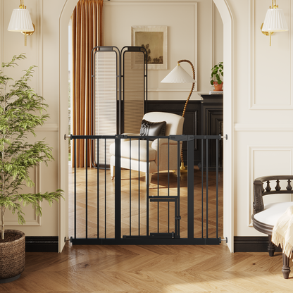Baby Gate with Cat Door, 29.5-44.1" Metal Pet Door for Stairs & Doorways,Pressure Mounted,No Tools Needed, Black image 11