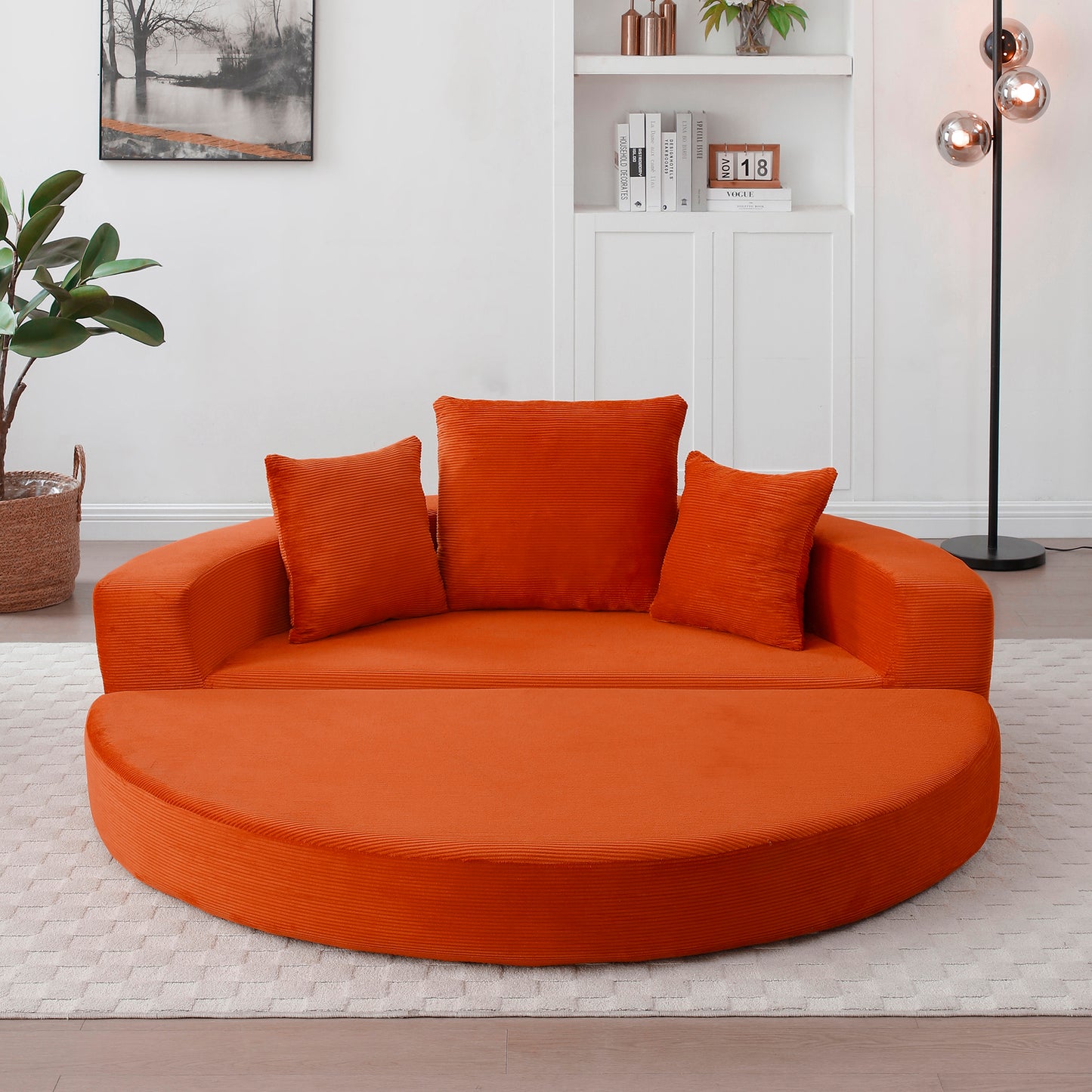 Convertible sofa couch bed,multi-functional,circular bed,adjustable Futon sofa,No Assembly compressed corduroy floor lounge sofa for Apartment office bedroom living room image 6