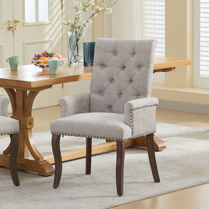 Upholstered Chenille Fabric Accent Dining Chair, Curved Solid Wood Legs, Elegant Tufted Club Dining Room Kitchen Room Arm Dining Chair, Single Pack,Beige,SW1895BG image 1