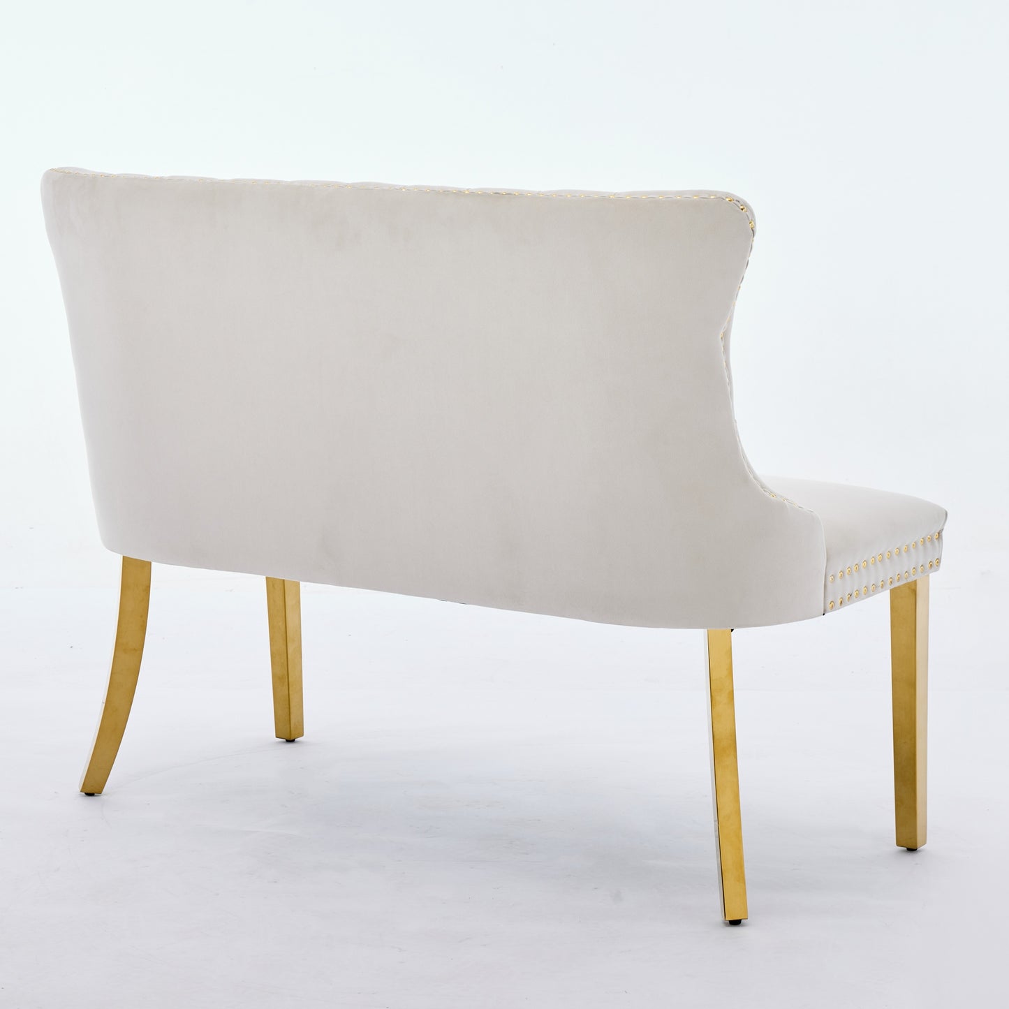 Velvet Double Dining Loveseat Bench, Kitchen & Dining Seating, 2-Seat Tufted Bench w/Handmade Buttons, Wing Back, Gold-Plated Steel Legs, Mid Century Modern,Single Pack,Beige,SW1602BG image 6