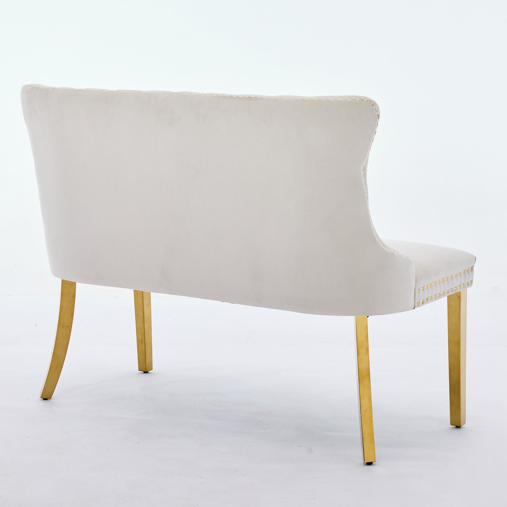 Velvet Double Dining Loveseat Bench, Kitchen & Dining Seating, 2-Seat Tufted Bench w/Handmade Buttons, Wing Back, Gold-Plated Steel Legs, Mid Century Modern,Single Pack,Beige,SW1602BG image 6