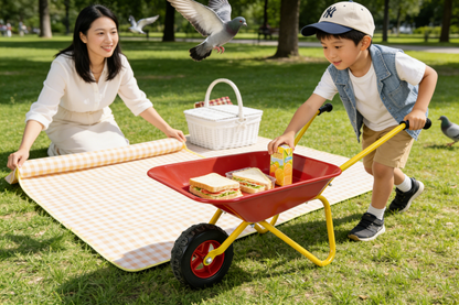 Children's metal wheelbarrow, Maximum load capacity: 33LBS,children's heavy wheelbarrow, metal structure wheelbarrow, steel tray, can be used in gardens, loading leaves, soil, sand, etc. (red) image 3