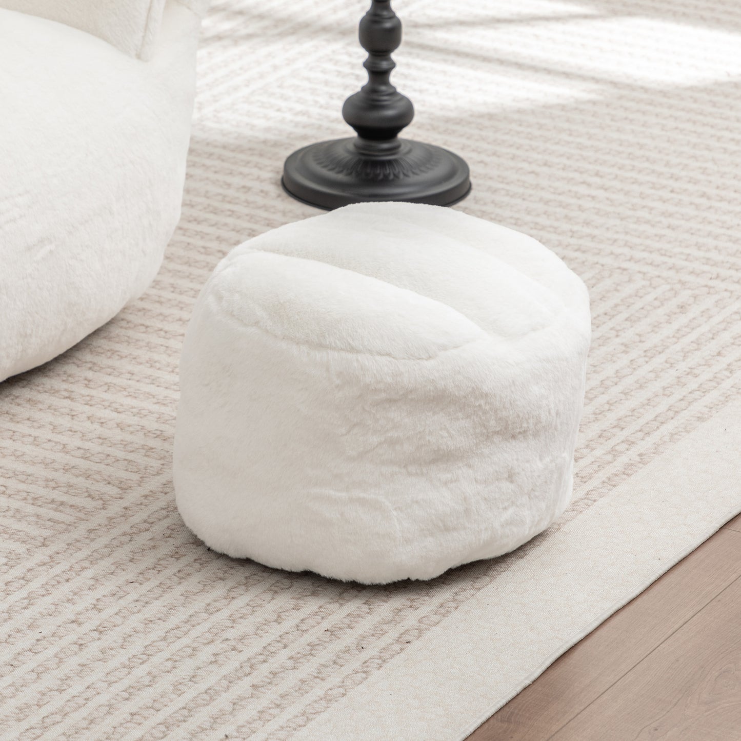 Bean Bag Chair, Comfy Bean Bag Sofa with Back Support, With Footstool,Faux Fur Bean Bag Chair for Adults and Kids, Stuffed Floor Sofa for Living Room, Bedroom, Apartment, White image 10