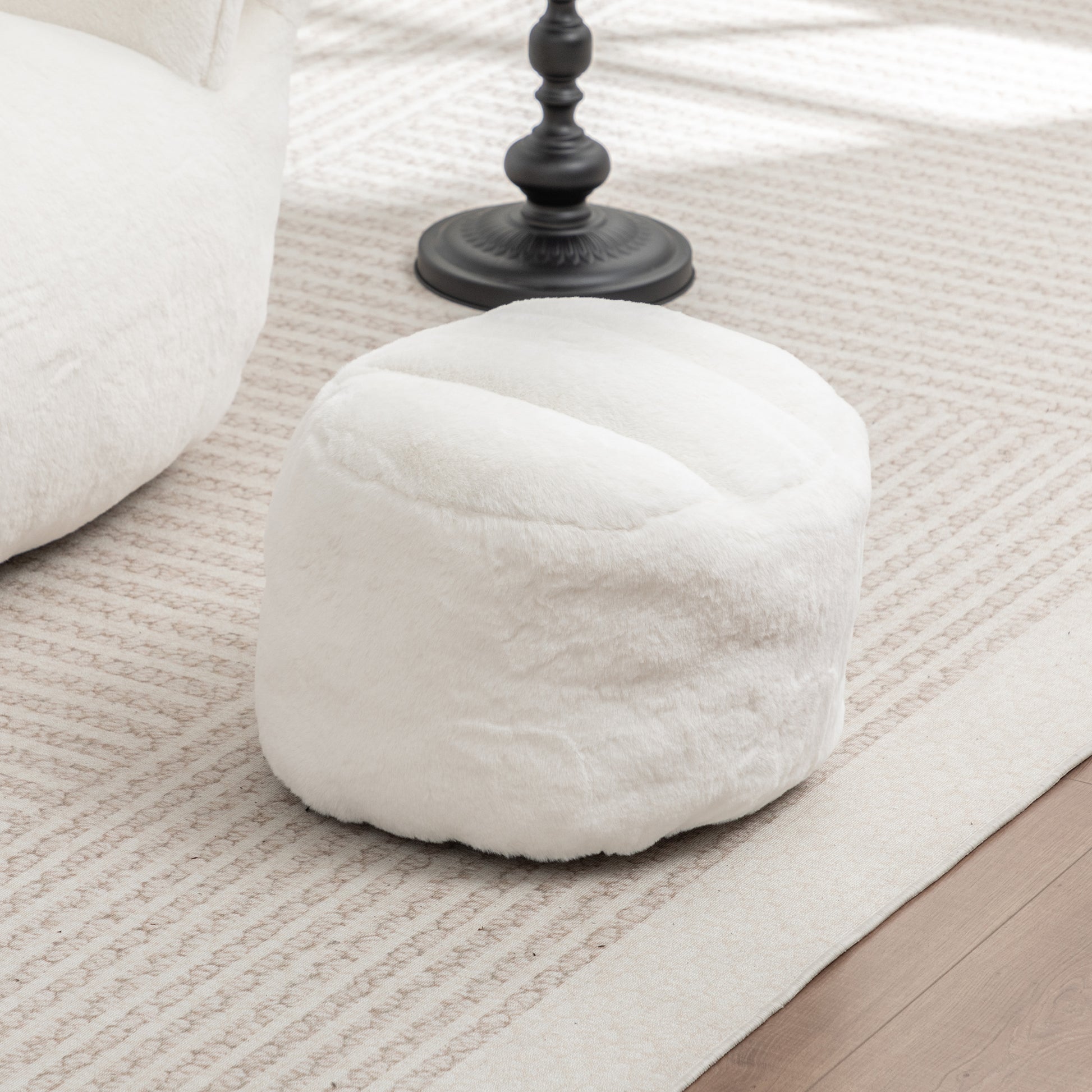 Bean Bag Chair, Comfy Bean Bag Sofa with Back Support, With Footstool,Faux Fur Bean Bag Chair for Adults and Kids, Stuffed Floor Sofa for Living Room, Bedroom, Apartment, White image 10