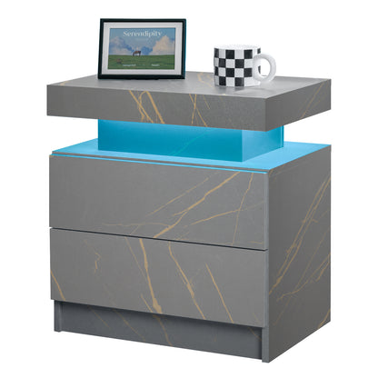 Nightstand LED Bedside Table Cabinet Lights Modern End Side with 2 Drawers for Bedroom (Grey Gold) image 7