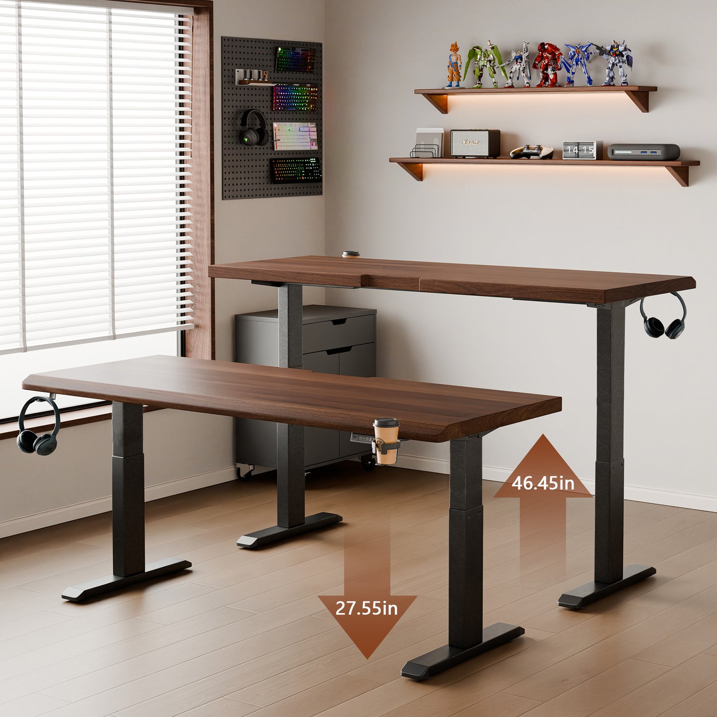 Solid Rubberwood Electric Standing Desk, Adjustable Height Sit Stand Desk with Single Motor, Ergonomic Home Office Desk with 2-Tier Legs image 4