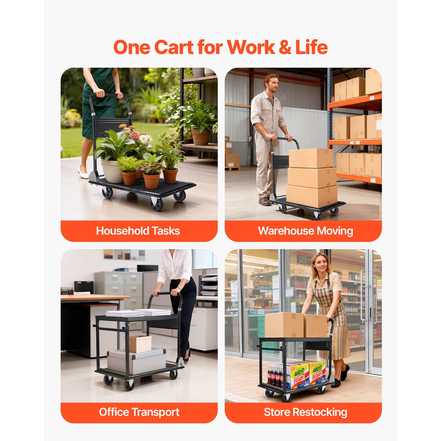 Foldable Push Cart Dolly, 700 lbs, Heavy Duty Platform Hand Truck with Wheels, High-Strength Steel, 2 Tier Moving Flatbed Cart, for Warehouse, Garage, Workshop, Office, 28.7 x 18.5 x 32.3 in image 5