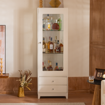 71'' Freestanding Upholstered Display Cabinet, Upholstered Glass Door Cabinet with Ceiling Light,Wine Cabinet with Adjustable Shelves, for Livingroom, Kitchen, Bar & Dining Room - White image 7
