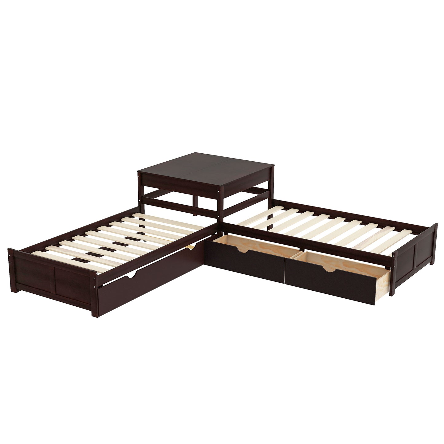 L-shaped Platform Bed with Trundle and Drawers Linked with built-in Desk,Twin,Espresso(Old SKU:SM000916AAP) image 9