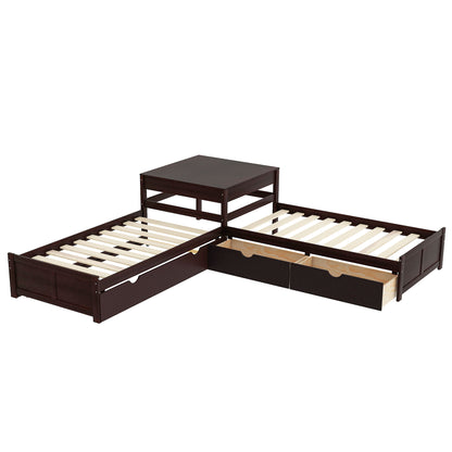 L-shaped Platform Bed with Trundle and Drawers Linked with built-in Desk,Twin,Espresso(Old SKU:SM000916AAP) image 9