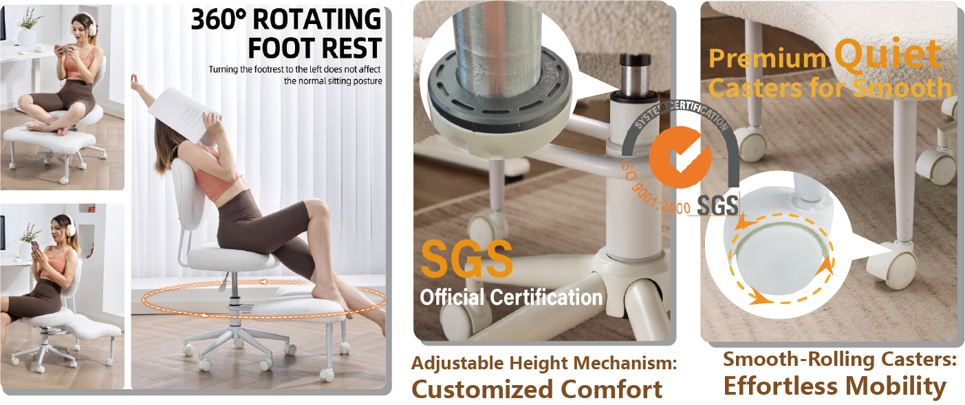 Meditation chair, an ergonomic cross-legged seating chair with lumbar support and a height-adjustable seat cushion, ideal for people engaged in high-intensity office work. Beige image 2