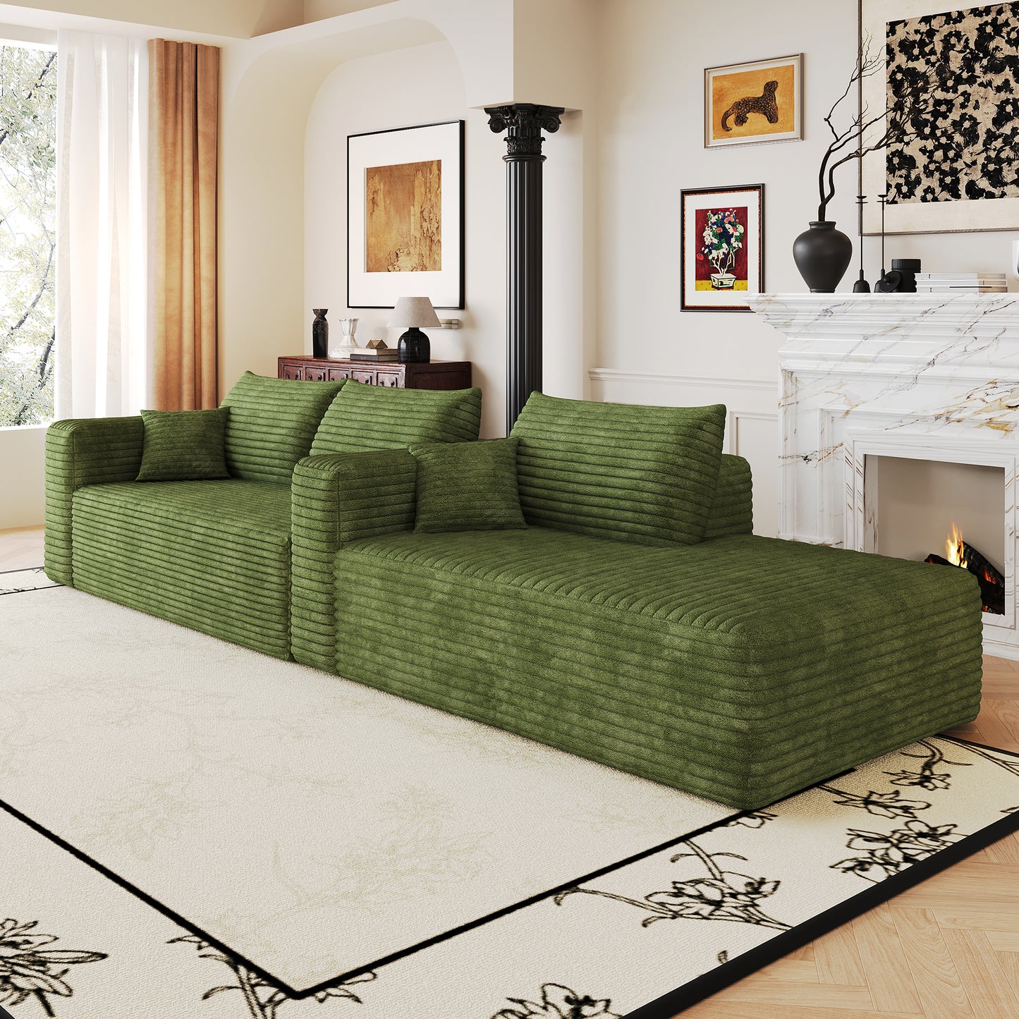 103" Cloud Sectional Sofa,Modern Minimalist Upholstered Couches, Comfort L Shaped Sofa for Living Room,Deep Seat Corner Couch,No Assembly Required,Green(Plush Corduroy Fabric) image 10