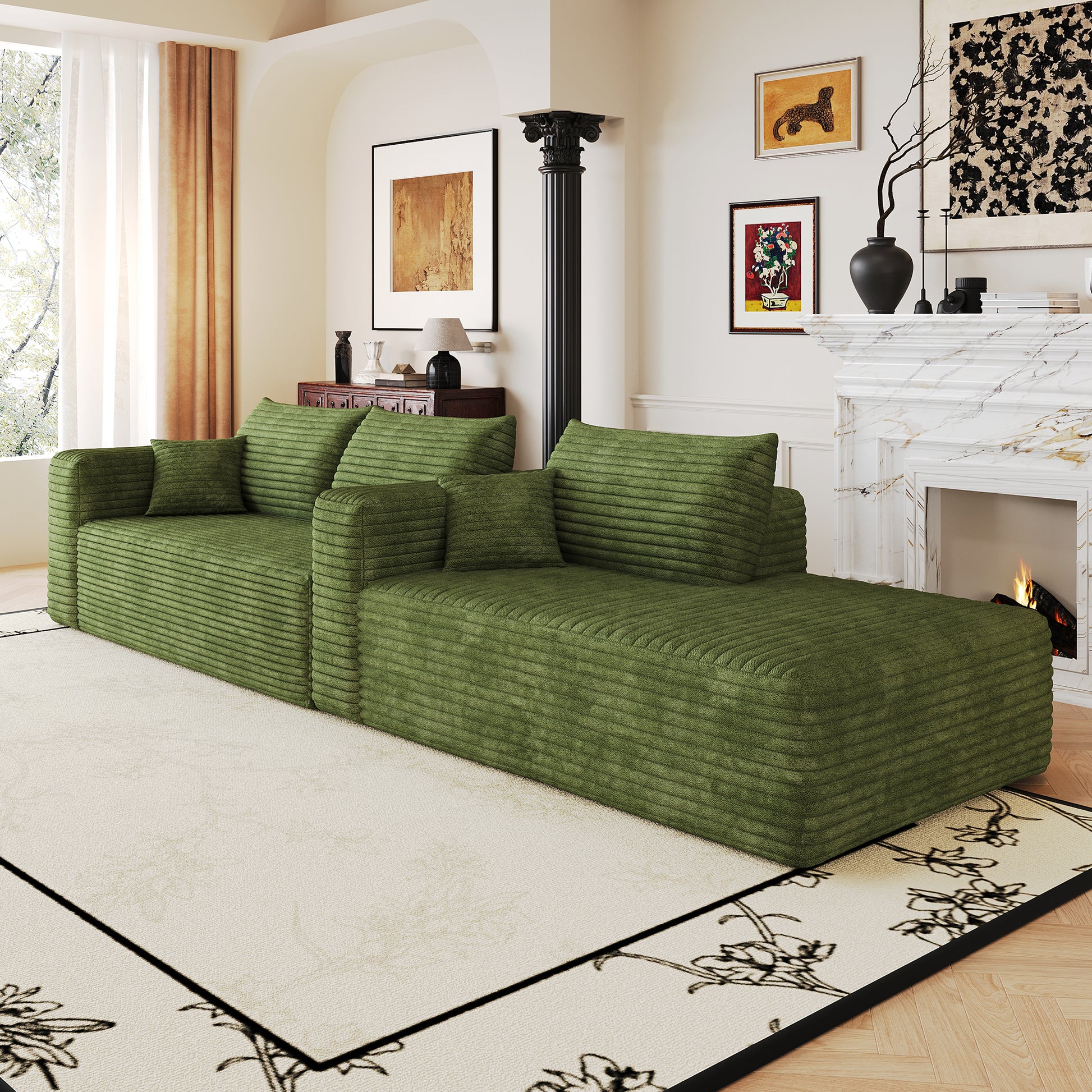 103" Cloud Sectional Sofa,Modern Minimalist Upholstered Couches, Comfort L Shaped Sofa for Living Room,Deep Seat Corner Couch,No Assembly Required,Green(Plush Corduroy Fabric) image 10