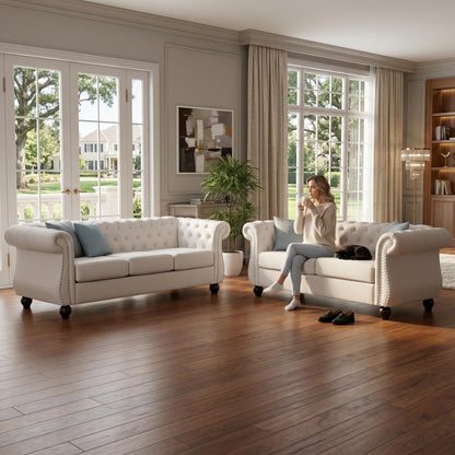 Chesterfield Crushed Velvet Accent Chair, Button Tufted Single Sofa Chair with Rolled Arms, Wood Tapered Legs, High Density Foam Spring Support, Comes with Matching Bolster image 7