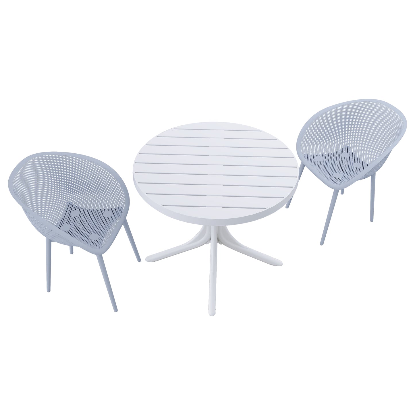 Summer - 2-Pack Light Blue Modern Lounge Chairs – Indoor/Outdoor All-Weather PP Plastic with 36 Inch Indoor/Outdoor Modern White Round PP Table image 9