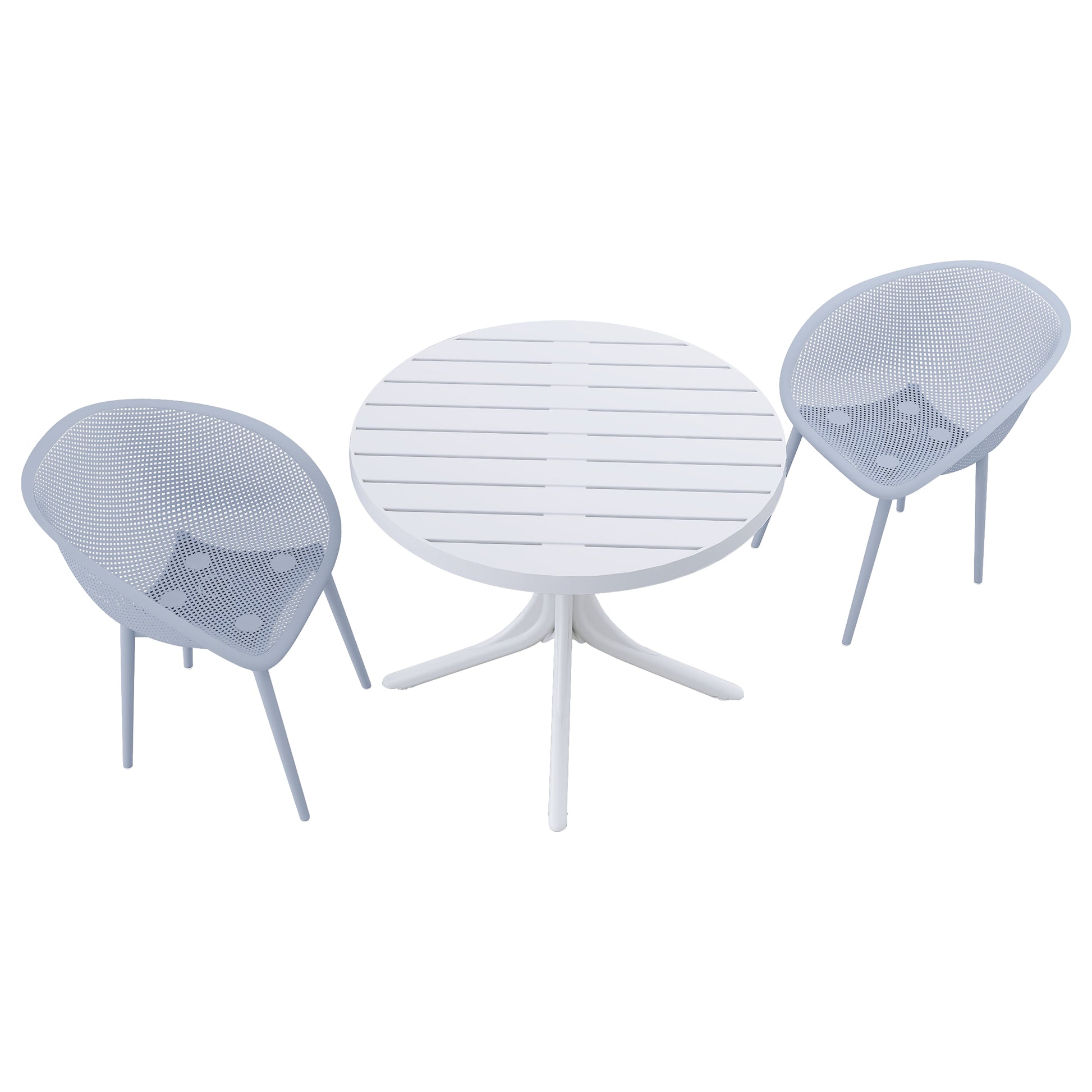 Summer - 2-Pack Light Blue Modern Lounge Chairs – Indoor/Outdoor All-Weather PP Plastic with 36 Inch Indoor/Outdoor Modern White Round PP Table image 9