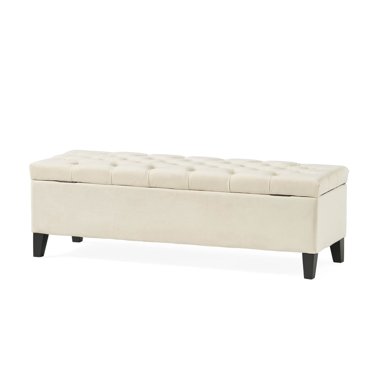 Button - Tufted and Diamond - Stitched Storage Ottoman, Beige image 3