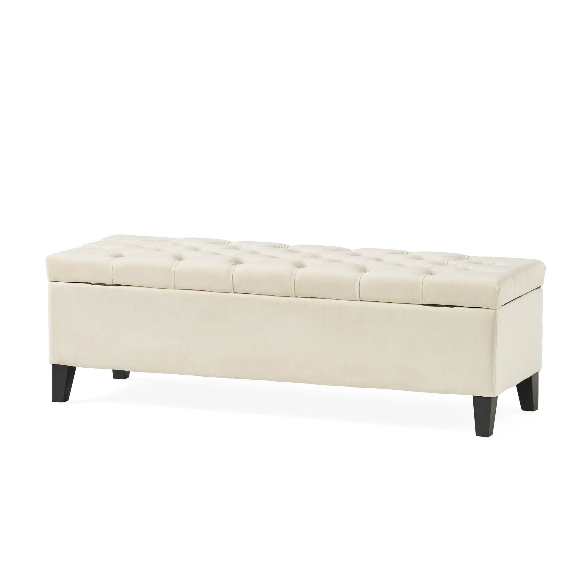 Button - Tufted and Diamond - Stitched Storage Ottoman, Beige image 3