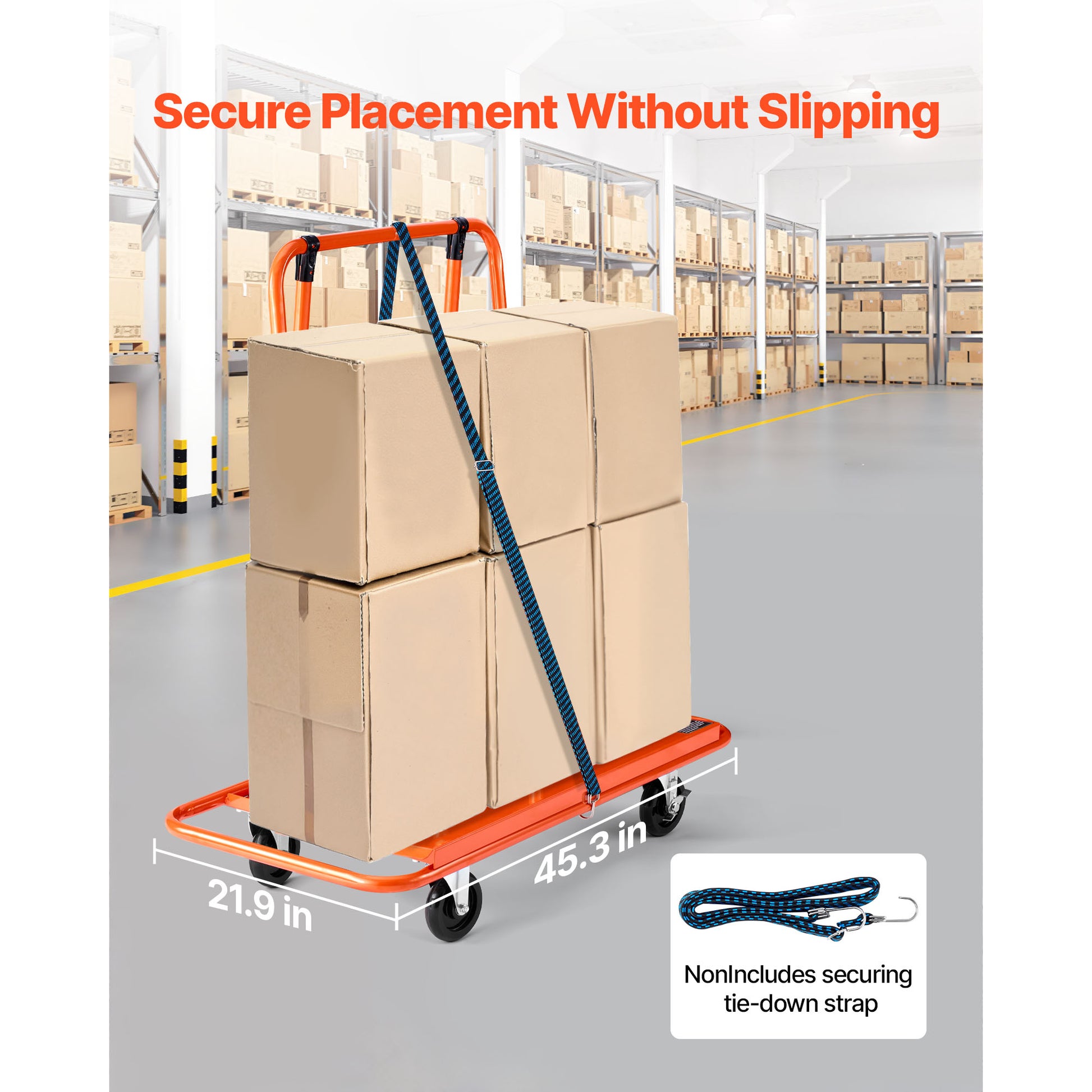 Drywall Cart Dolly, 1800 lbs Load Capacity, Steel Panel Dolly with 4 Swivel Casters, Durable & Long-lasting, Panel Truck Cart with Tie-Down Strap for Plywood, Plasterboard, Glass, Orange image 7