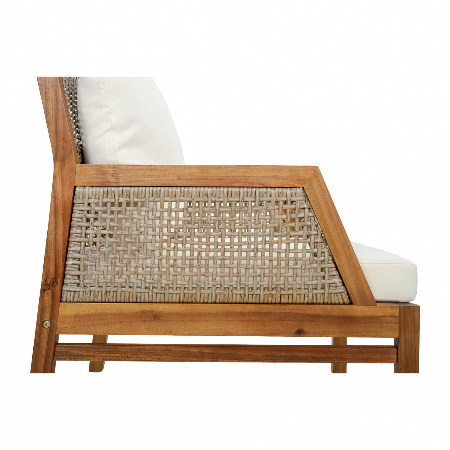 2 Piece Acacia Wood Patio Furniture Club Chair, Set of 2 Outdoor Wicker Armchair, Deep Seating with Soft Cushions for Porch, Garden, Backyard, Balcony, Teak & Mix Brown & Cream image 12