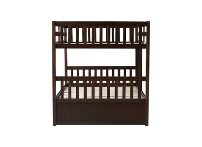 Full Over Full Rubber Wood Bunk Bed with Trundle, Ladder and Guardrails, Convertible to 2 Full Size Beds, with Twin Size Trundle,Espresso image 4
