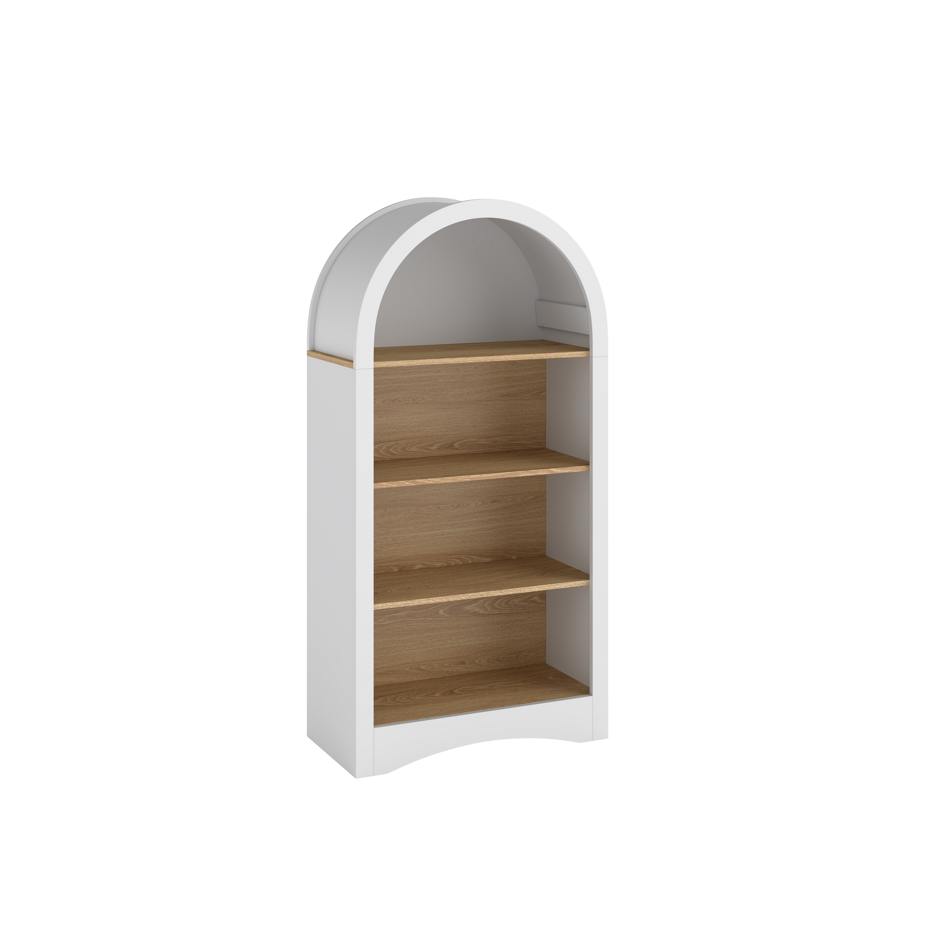 47" Freestanding Display Rack with Woodgrain Shelves, Arched Multifunctional Storage Cabinet, 4-Tier Open Shelf, Small Space Accent Bookcase for Living Room, Bedroom, Entryway,WHITE image 10