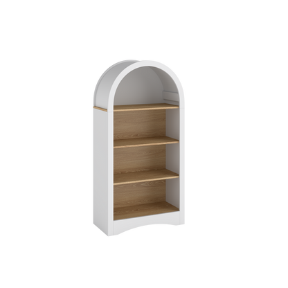 47" Freestanding Display Rack with Woodgrain Shelves, Arched Multifunctional Storage Cabinet, 4-Tier Open Shelf, Small Space Accent Bookcase for Living Room, Bedroom, Entryway,WHITE image 10