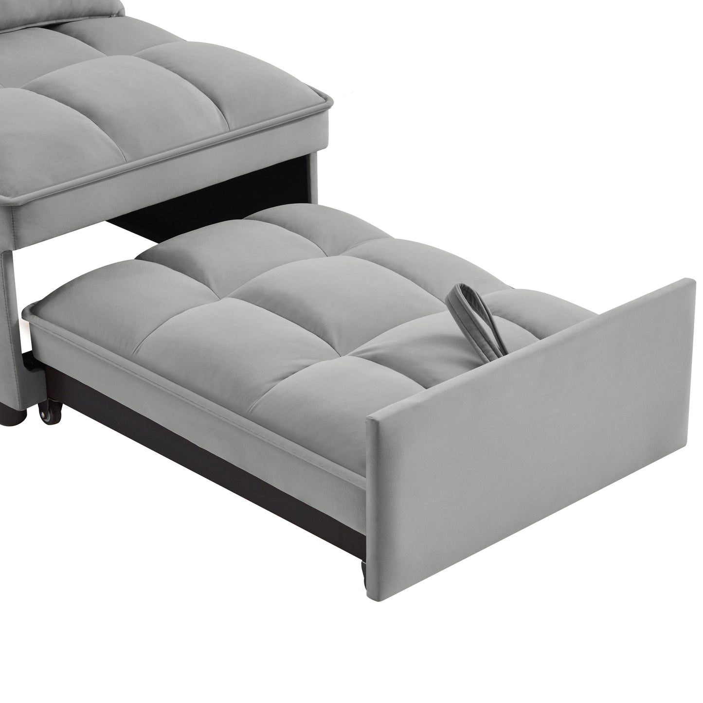 4 in1 Multi-Function Single Sofa Bed with Storage Pockets,Tufted Single Pull-out Sofa Bed with Adjustable Backrest and Pillows,Convertible Chaise Lounge,Gray image 7