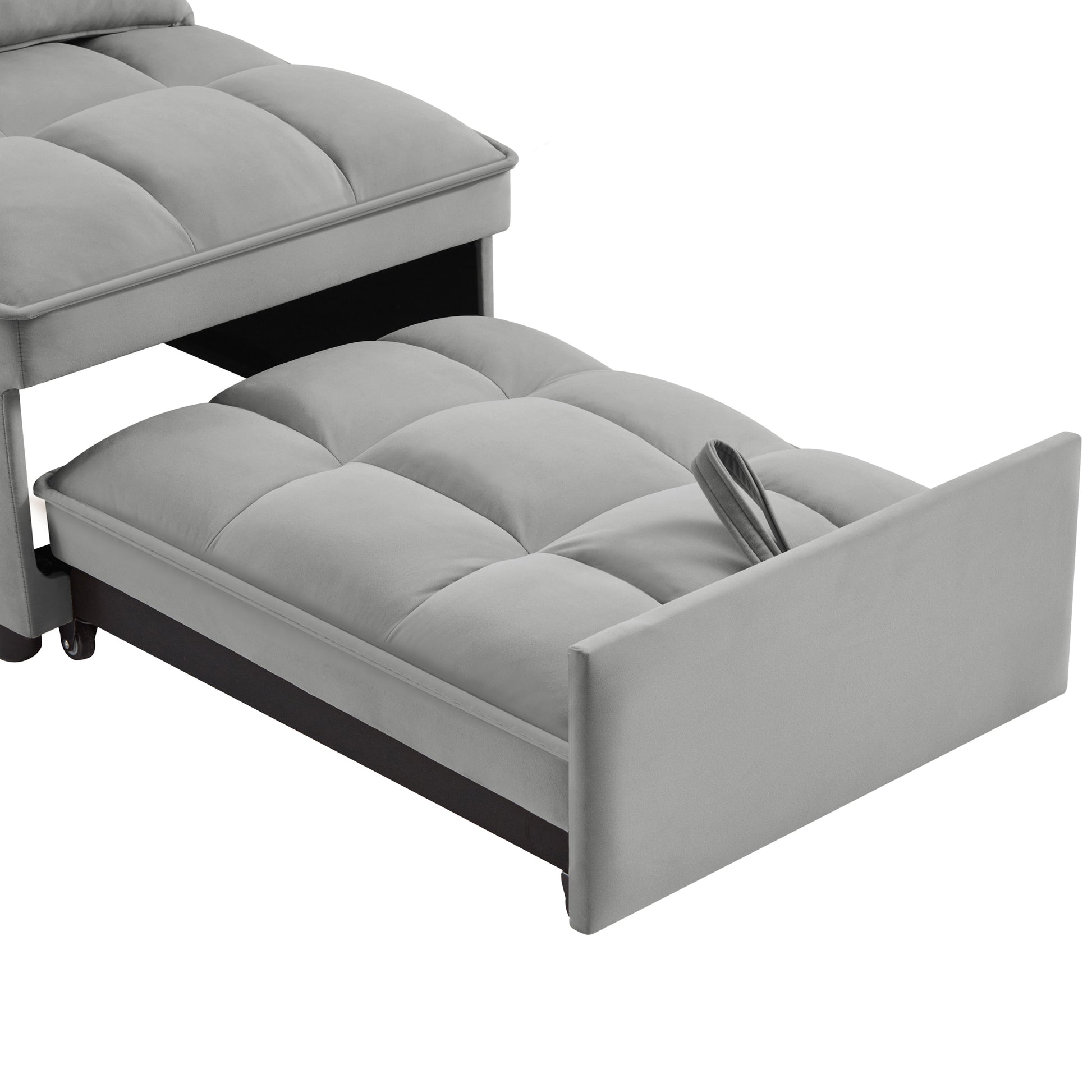4 in1 Multi-Function Single Sofa Bed with Storage Pockets,Tufted Single Pull-out Sofa Bed with Adjustable Backrest and Pillows,Convertible Chaise Lounge,Gray image 7