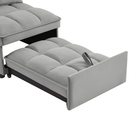 4 in1 Multi-Function Single Sofa Bed with Storage Pockets,Tufted Single Pull-out Sofa Bed with Adjustable Backrest and Pillows,Convertible Chaise Lounge,Gray image 7