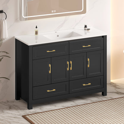 48" Black Bathroom Vanity with Resin sink Combo, Abundant Storage Cabinet -4 Soft close doors and 4 drawers image 2