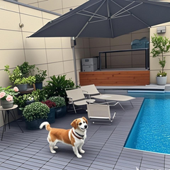 Plastic interlocking decking tiles, 44 packs of terrace decking tiles, 12 inches x 12 inches waterproof for all-weather use, backyard pool decking tiles, dark gray