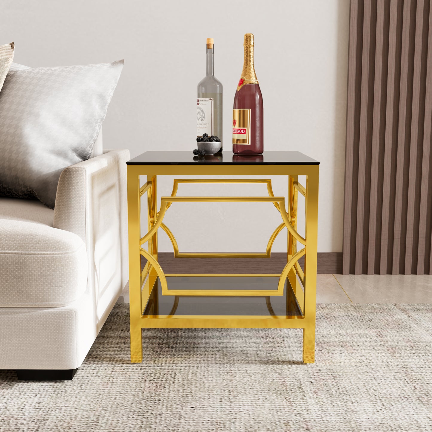 19.7" Modern Gold Square Side Table with Tempered Glass Top & Storage Shelf, Luxury Glam End Table with Metal Frame for Living Room, Bedroom, Sofa Side, Small Space Accent Table image 1