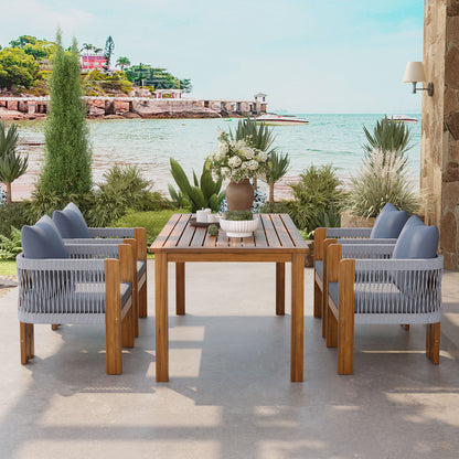 U_STYLE Luxury 5-Piece Outdoor Patio Dining Set for 4, Solid Acacia Wood Dinning Set with Rope Woven Chairs,Farmhouse Dining Furniture Set for Garden, Backyard, Poolside image 2